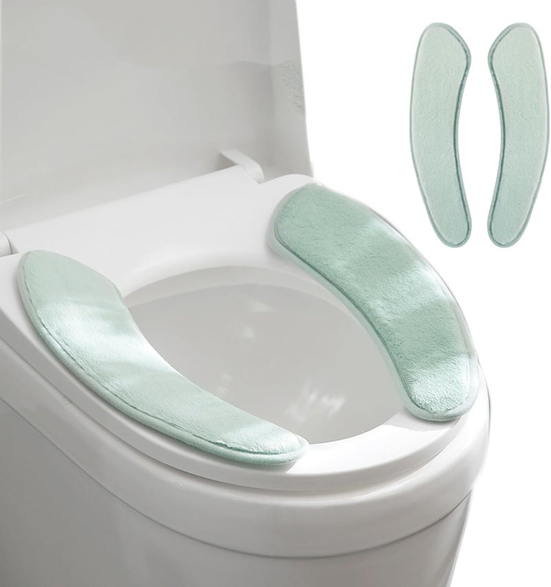Iensen Thick and Warm Toilet Seat Cushion Cover - with Sticky Toilet Seat Cushion - Washable and Reusable Mat for Winter - Double Flap Separation, TPR Back Adhesive, Soft and Protective (Green) - Image 1